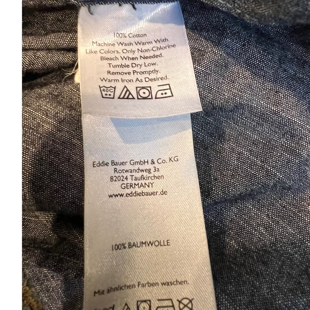 Eddie Bauer Mens 2XL Blue Cotton Chambray Long Sleeve Button Down Classic Shirt - Picture 7 of 8